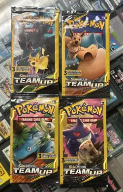 Pokemon Sun & Moon Team Up 3 Card Mini Booster Packs Complete Pack Art Set - Image 1