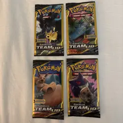 Pokemon Sun & Moon Team Up 3 Card Mini Booster Packs Complete Pack Art Set - Image 1