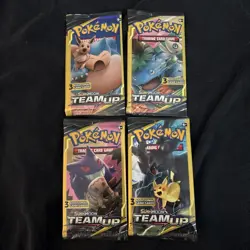 Pokemon Sun & Moon Team Up 3 Card Mini Booster Packs Complete Pack Art Set - Image 1