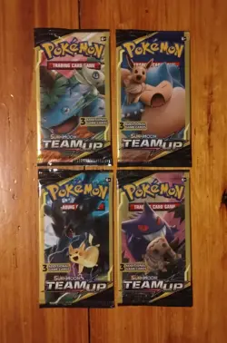 Pokemon Sun & Moon Team Up 3 Card Mini Booster Packs Complete Pack Art Set - Image 1