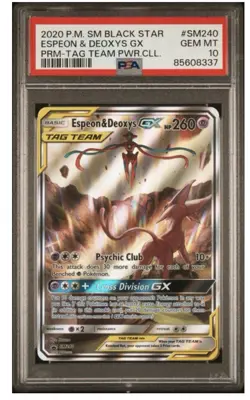 2020 Pokemon Espeon & Deoxys GX Tag Team Card PSA 10 Gem Mint - Image 1