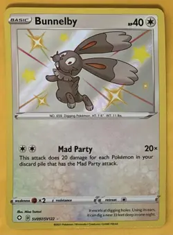 BUNNELBY SHINY HOLO SHINING FATES POKEMON CARD NM SV097/SV122 PACK FRESH - Image 1
