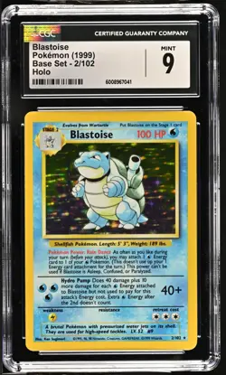Blastoise Holo 2/102 Base Set Unlimited Version CGC 9 MINT Graded Pokemon Card - Image 1