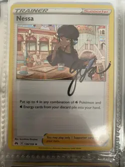 Pokemon TCG Nessa Holo 136/159 Signed Card Crown Zenith Set NM Condition - Image 1