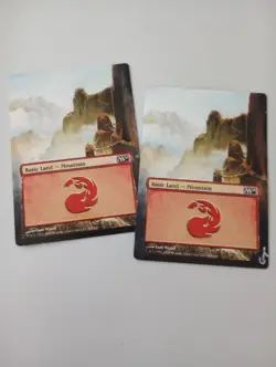 Mountain MTG Hand Painted extended art Magic 2010 Core set Pair of lands - Image 1
