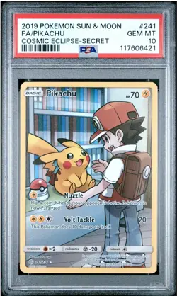 PSA 10 Pikachu Secret 241/236 Sun Moon Cosmic Eclipse Pokemon Card - Image 1