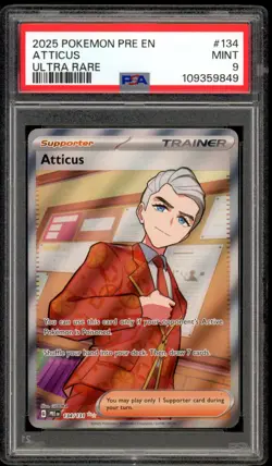 2025 Pokemon Prismatic Evolutions #134 Atticus Ultra Rare PSA 9 Mint - Image 1