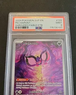 2024 Pokemon Shrouded Fable ETB PECHARUNT 129 Black Star Promo PSA 9 - Image 3