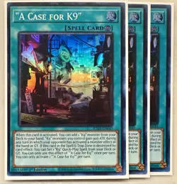 Yugioh! 3x "A Case for K9" JUSH-EN040 Super Rare 1st Ed NM - Image 1