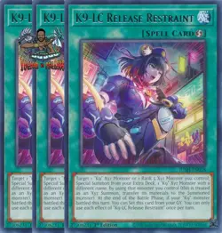 Yugioh! 3x K9-LC Release Restraint JUSH-EN038 Rare 1st Ed NM - Image 1