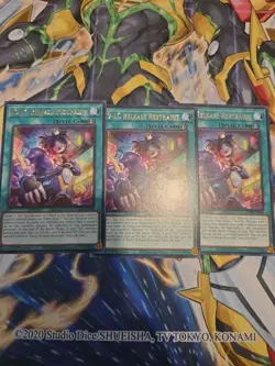 Yugioh! 3x K9-LC Release Restraint JUSH-EN038 Rare 1st Ed NM - Image 1