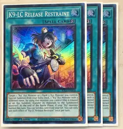 Yugioh! 3x K9-LC Release Restraint JUSH-EN038 Super Rare 1st Ed NM - Image 1