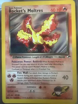 Pokemon TCG Rockets Moltres Holo Rare Card 12/132 Gym Heroes - Image 1