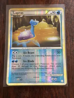 Pokemon TCG Lapras 24/123 HGSS Base Set Reverse Holo Rare Card EN 2010 MP+ - Image 1