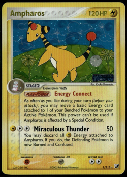 Ampharos Reverse Holo 1/115 ex Unseen Forces 2005 LP Pokemon Card - Image 1