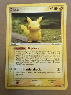 Pokemon TCG Pikachu EX Delta Ditto Species Card 63/113 Regular Common - Image 1