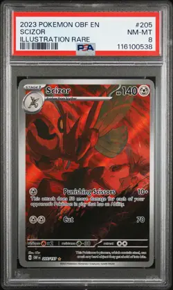 2023 POKEMON OBF EN-OBSIDIAN FLAMES ILLUSTRATION RARE #205 SCIZOR PSA 8 - Image 1