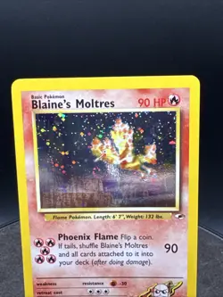 Blaine’s Moltres 1/132 Holo Gym Heroes Vintage Pokemon SWIRL LP /NM - Image 2