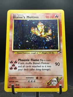 Blaine’s Moltres 1/132 Holo Gym Heroes Vintage Pokemon SWIRL LP /NM - Image 3