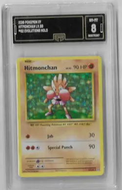 GMA NM-MINT 8 2016 HITMONCHAN LV.33 #62 EVOLUTIONS HOLO POKEMON CARD - Image 1