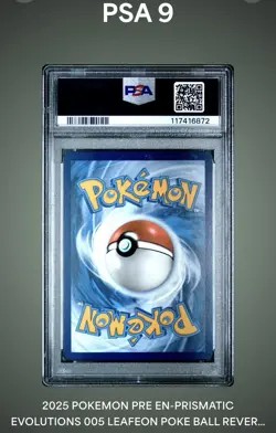 2025 Pokemon Prismatic Evolutions Leafeon Poke Ball Reverse Holo 005/131 PSA 9 - Image 2