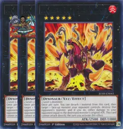 Yugioh! 3x Number 61: Volcasaurus JUSH-EN043 Rare 1st Ed NM - Image 1