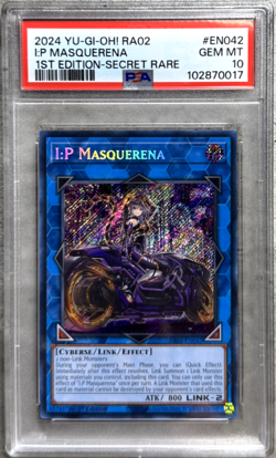 Yugioh Card 1st Ed I:P Masquerena Secret Rare PSA 10 Gem, RA02-EN042 2024 (1) - Image 1