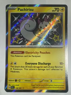 Pokemon TCG Pachirisu 138/091 Shiny Rare Holo Card Paldean Fates NM - Image 1