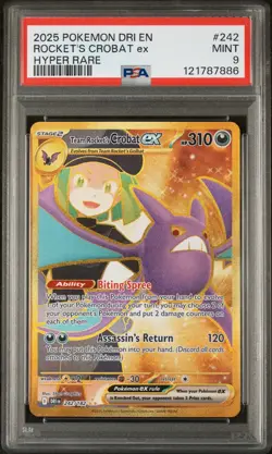 2025 POKEMON DRI EN-DESTINED RIVALS HYPER RARE TEAM ROCKET'S CROBAT EX PSA 9 - Image 1