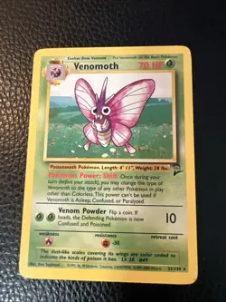 Venomoth 31/130 Base Set 2 Rare Vintage Pokemon Card WOTC TCG 1999 Vintage LP * - Image 1