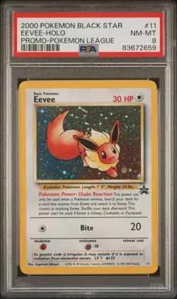 2000 POKEMON PROMO BLACK STAR POKEMON LEAGUE #11 EEVEE-HOLO PSA 8 - Image 1