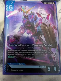 Gundam Card Game Newtype Rising Unicorn Gundam (Destroy Mode) GD01-002 LR - Image 1