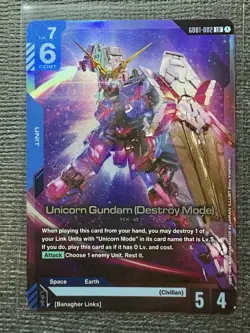 Gundam Card Game Newtype Rising Unicorn Gundam (Destroy Mode) GD01-002 LR - Image 1