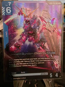 Gundam Card Game Newtype Rising Unicorn Gundam (Destroy Mode) GD01-002 LR - Image 1