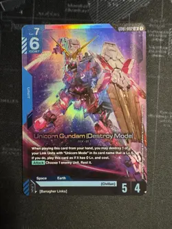 Gundam Card Game Newtype Rising Unicorn Gundam (Destroy Mode) GD01-002 LR - Image 1