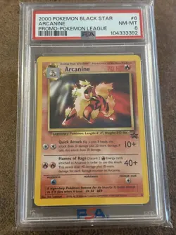 2000 ARCANINE #6 POKEMON LEAGUE PROMO BLACK STAR PSA 8 MINT - Image 1