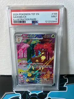 2024 Pokemon TEF en Sawsbuck Illustration Rare #166 PSA Mint 9 - Image 1