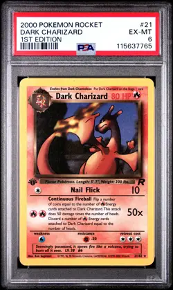 2000 POKEMON ROCKET 1ST EDITION #21 DARK CHARIZARD PSA 6 - Image 1