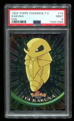 1999 Topps Pokemon TV #14 Kakuna PSA 9 Mint Foil Black Logo~(PL) - Image 1