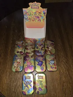 Pokemon 151 TCG Display EMPTY Mini Tins With Coins And Art Card Complete Set - Image 3