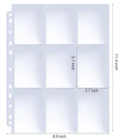 Trading Card Sleeve Pages 100 Pack 9 Pocket Album 11 Holes for 3 Ring Binder - Image 2