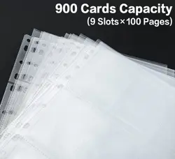 Trading Card Sleeve Pages 100 Pack 9 Pocket Album 11 Holes for 3 Ring Binder - Image 3