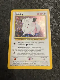 Pokemon TCG Clefairy Base Set Holo Unlimited Rare Card Black Dot Error 5/102 - Image 1