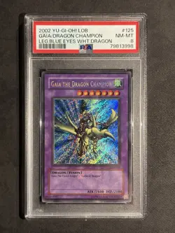 Yugioh! Gaia The Dragon Champion LOB-125 | Holo Bleed Misprint - PSA 8 - Image 1