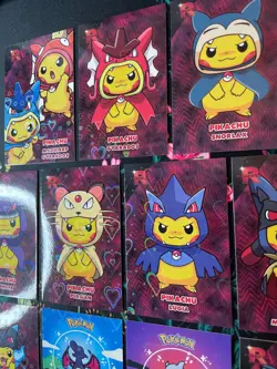 Hearts Holo❤x11 Pikachu Poncho Pokemon Cards Lot Team Rocket Card Database Peru - Image 3