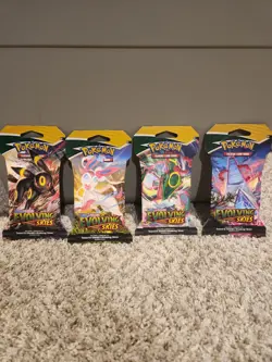 Pokemon Evolving Skies Sleeved Booster Pack Complete Art Set (4 Packs) Mint! - Image 1