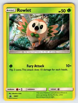 Rowlet SM01 Sun & Moon Black Star Promo Pokemon Card Arita Art Holo Rare - Lp/Mp - Image 1