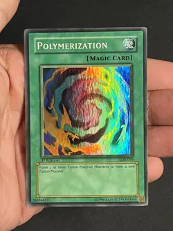 Yugioh Polymerization LOB-059 Super Rare 1st Edition WAVY Faded - Image 1