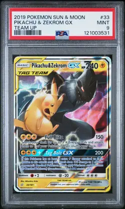 2019 Pokemon Sun & Moon Team Up #33 Pikachu & Zekrom GX PSA 9 - Image 1
