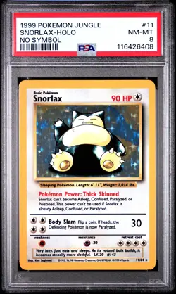 1999 POKEMON JUNGLE NO SYMBOL #11 SNORLAX-HOLO PSA 8 - Image 1